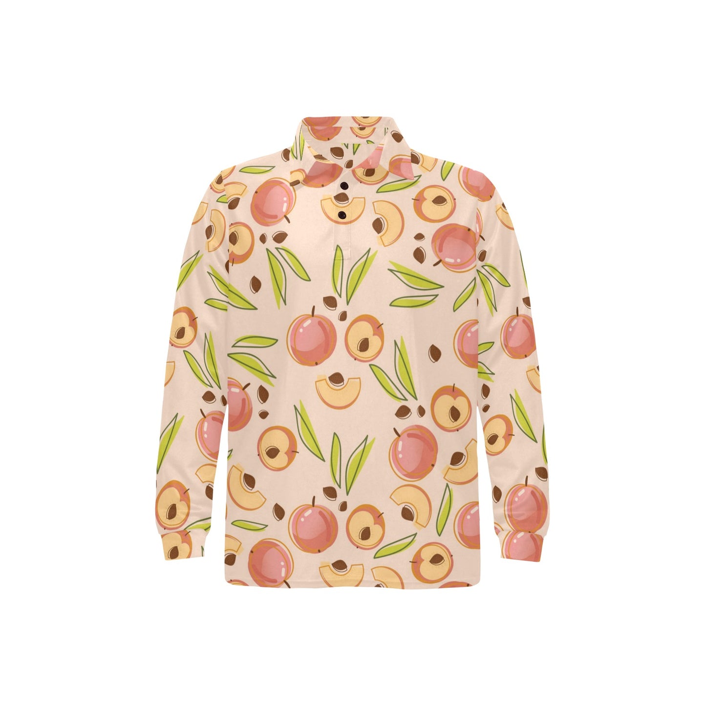Peach Pattern Print Design A01 Long Sleeve Polo Shirt For Men's