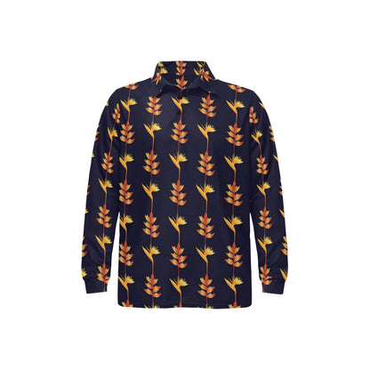 Heliconia Pattern Print Design HL06 Long Sleeve Polo Shirt For Men's