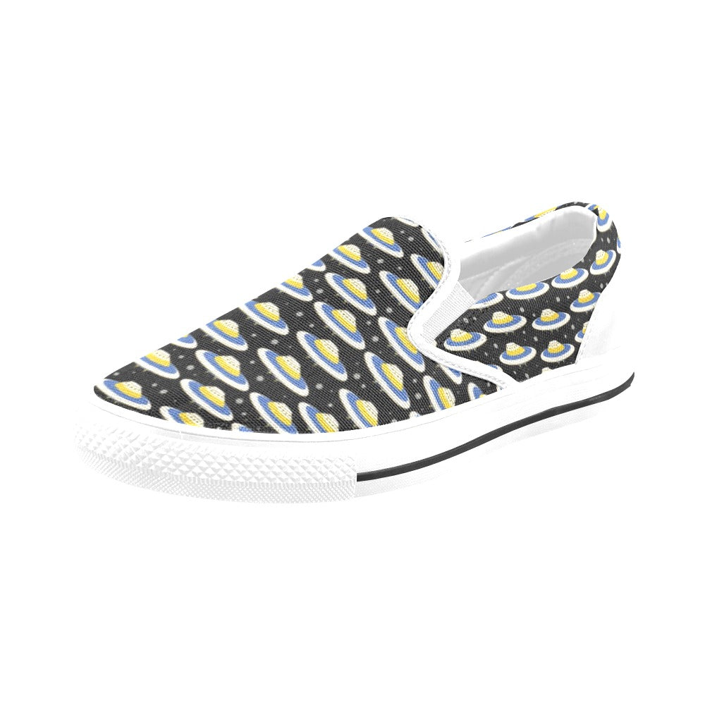 UFO Print Design LKS303 White Slip Ons Canvas Women's Shoes
