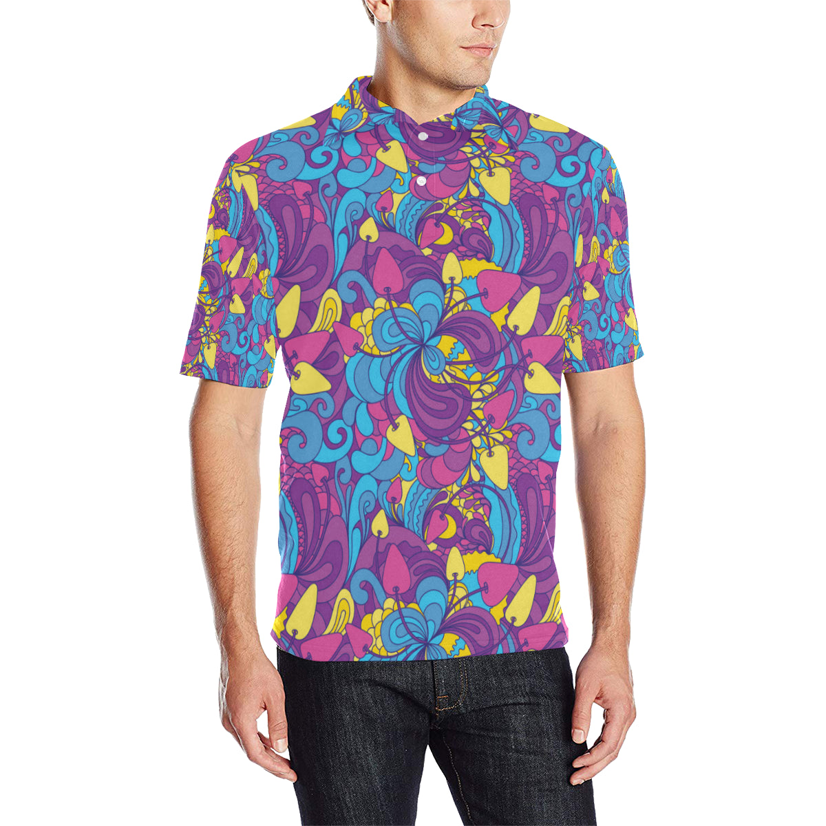 Psychedelic Mushroom Pattern Print Design A03 Men Polo Shirt