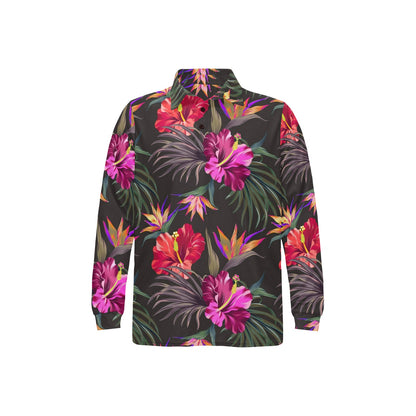 Hibiscus Pattern Print Design HB014 Long Sleeve Polo Shirt For Men's