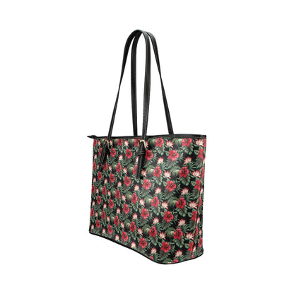 Flower Hawaiian Red Hibiscus Design Print Leather Tote Bag