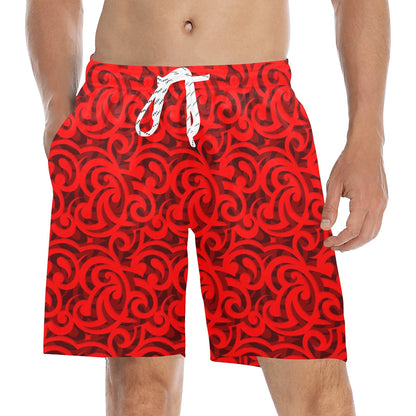 Maori Red Themed Design Print Men's Swim Trunks Beach Shorts