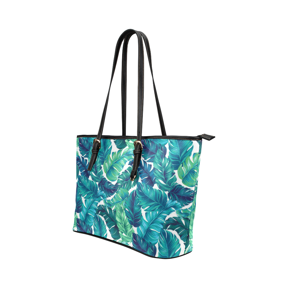 Brightness Tropical Palm Leaves Leather Tote Bag
