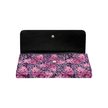 Purple Butterfly Leopard Women's Trifold Wallet