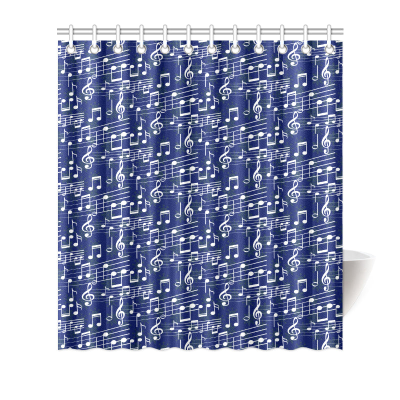 Music Note Blue Themed Print Shower Curtain
