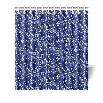 Music Note Blue Themed Print Shower Curtain