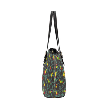 Parrot Themed Print Leather Tote Bag