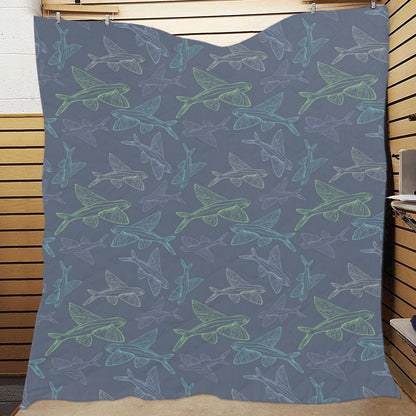 Flying Fish Pattern Print Design 02 Premium Quilt