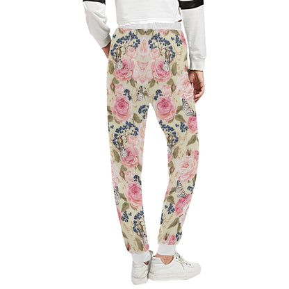 Floral Pink Butterfly Print Unisex Sweatpants