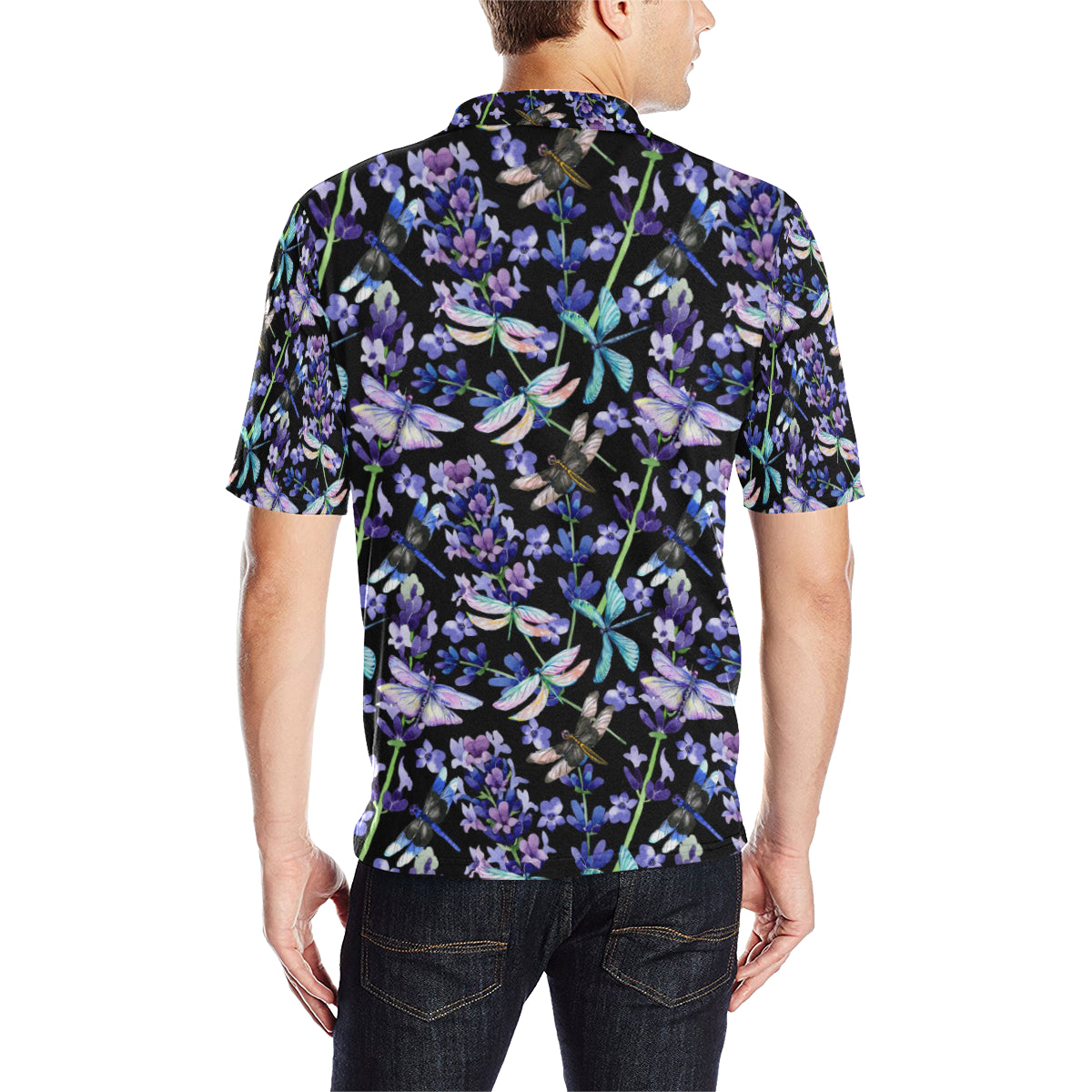 Lavender Dragonfly Pattern Print Design LV03 Men Polo Shirt