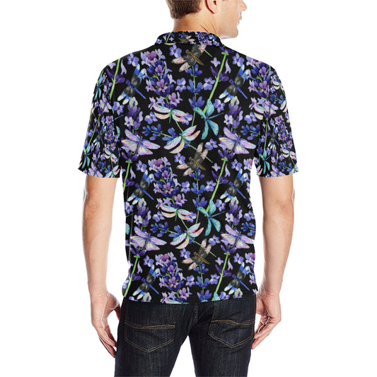 Lavender Dragonfly Pattern Print Design LV03 Men Polo Shirt