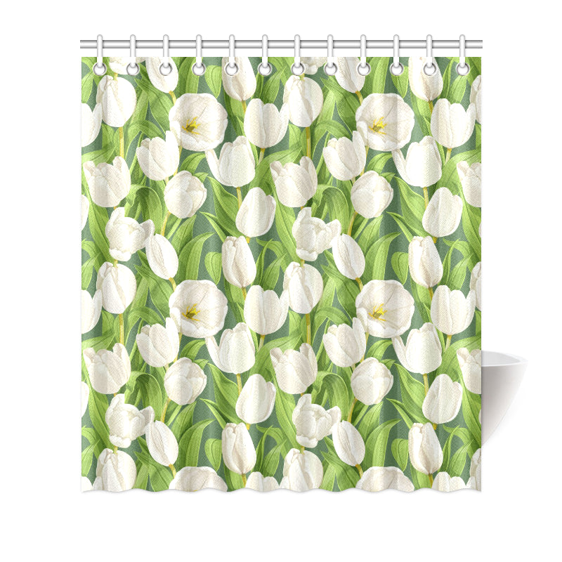 Tulip White Pattern Print Design TP05 Shower Curtain