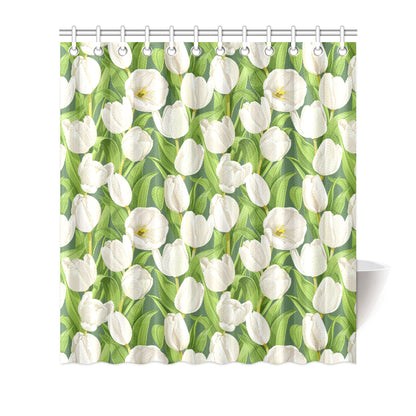 Tulip White Pattern Print Design TP05 Shower Curtain