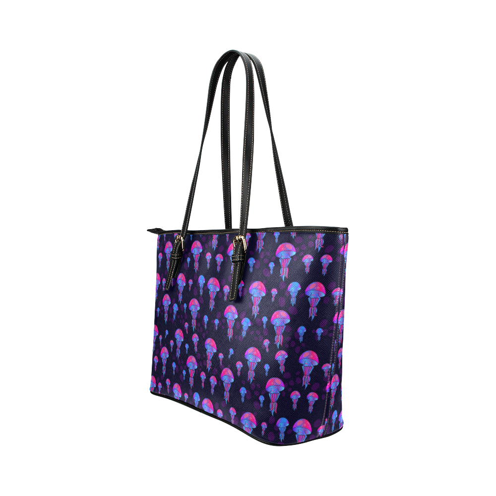 Jellyfish Neon Print Leather Tote Bag