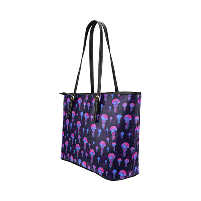 Jellyfish Neon Print Leather Tote Bag