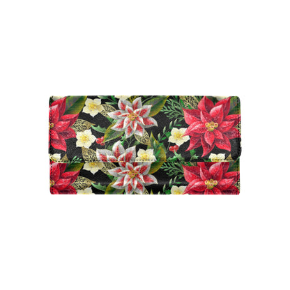 Poinsettia Pattern Print Design POT05 Women's Trifold Wallet