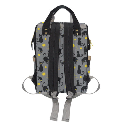Black Cat Yellow Yarn Print Pattern Diaper Bag Backpack
