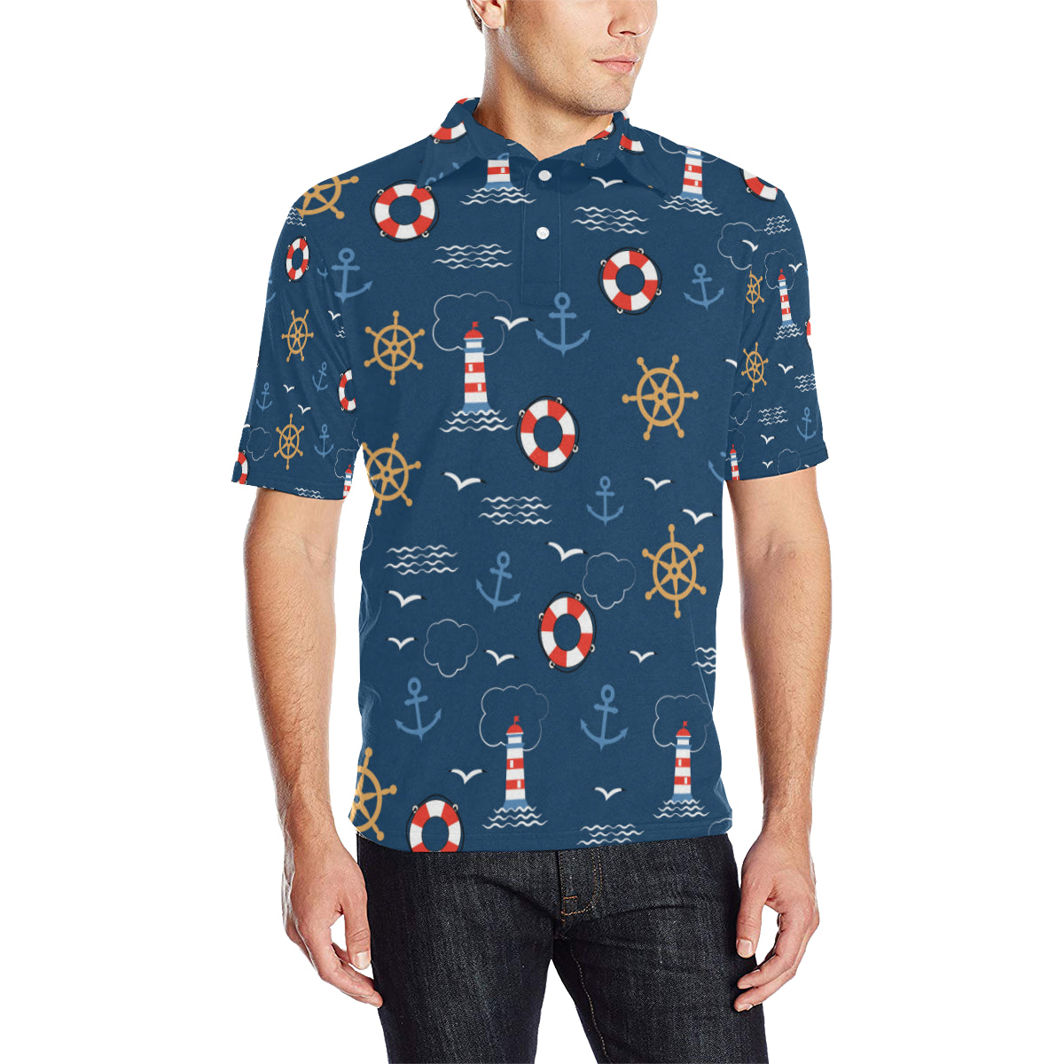 Nautical Pattern Print Design A06 Men Polo Shirt