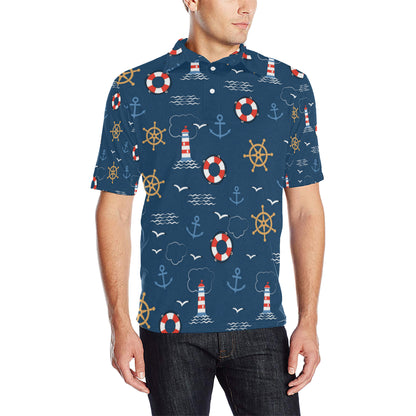 Nautical Pattern Print Design A06 Men Polo Shirt