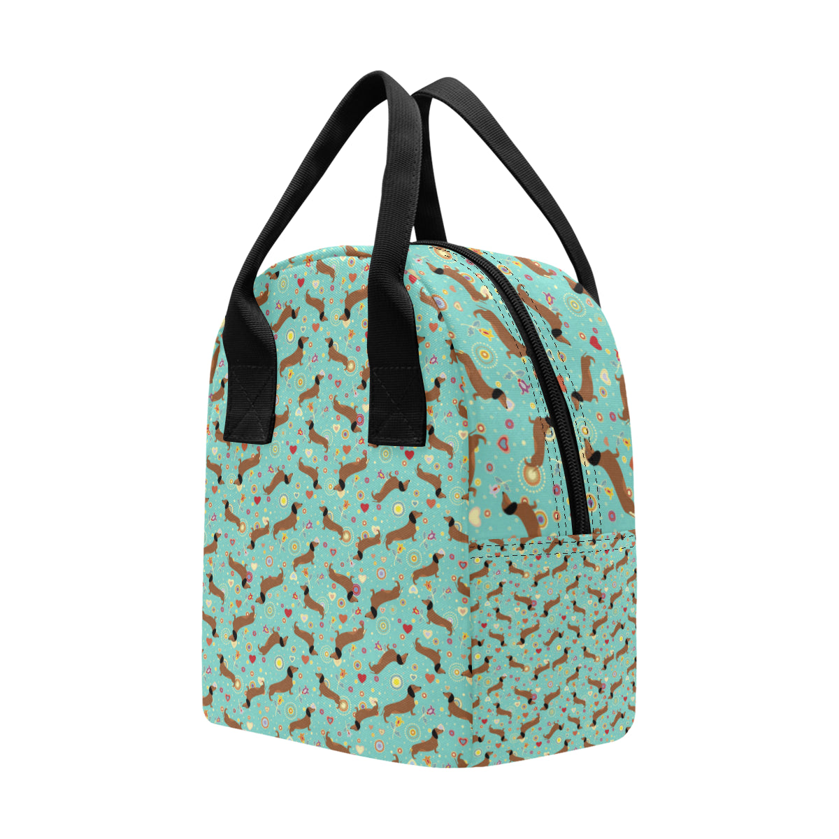 Dachshund with Floral Print Pattern Insulated Lunch Bag