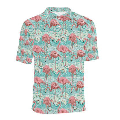 Flamingo Background Themed Print Men Polo Shirt