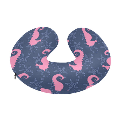 SeaHorse Pink Pattern Print Design 02 U-Shaped Travel Neck Pillow