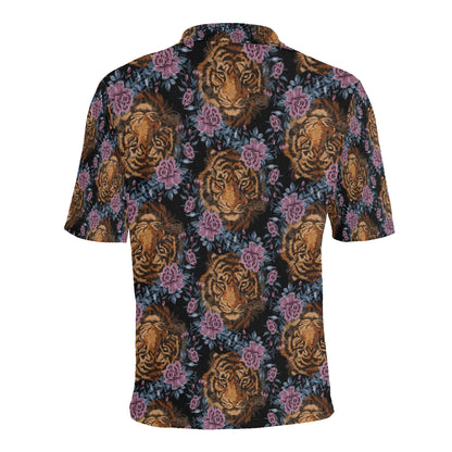 Tiger Head Floral Men Polo Shirt