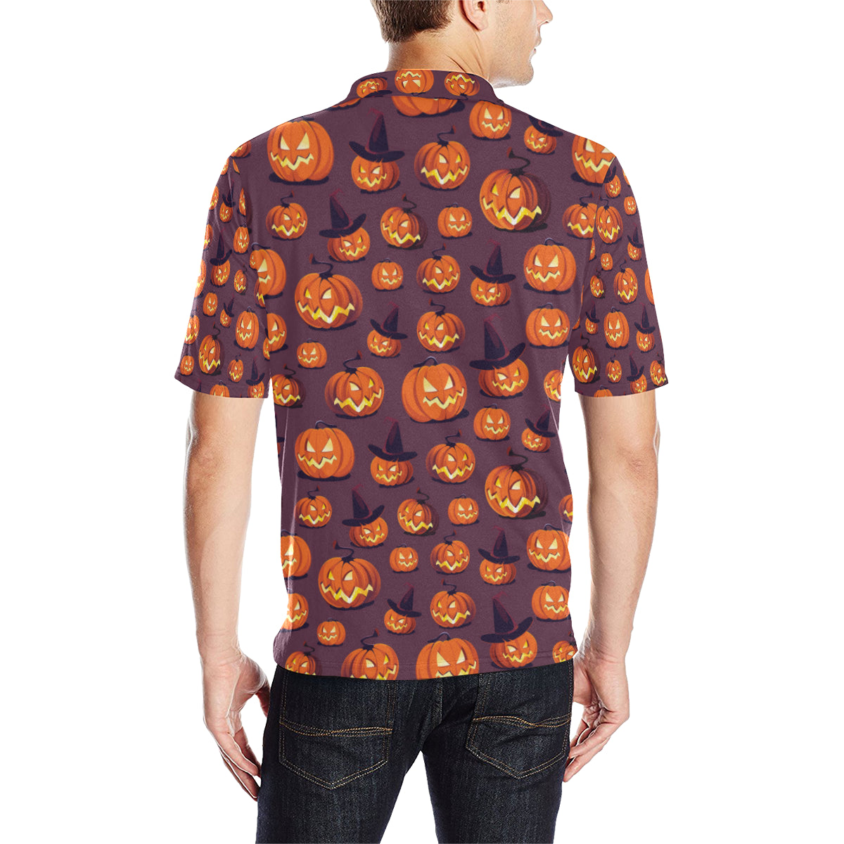 Halloween Pumpkin Pattern Print Design 03 Men Polo Shirt