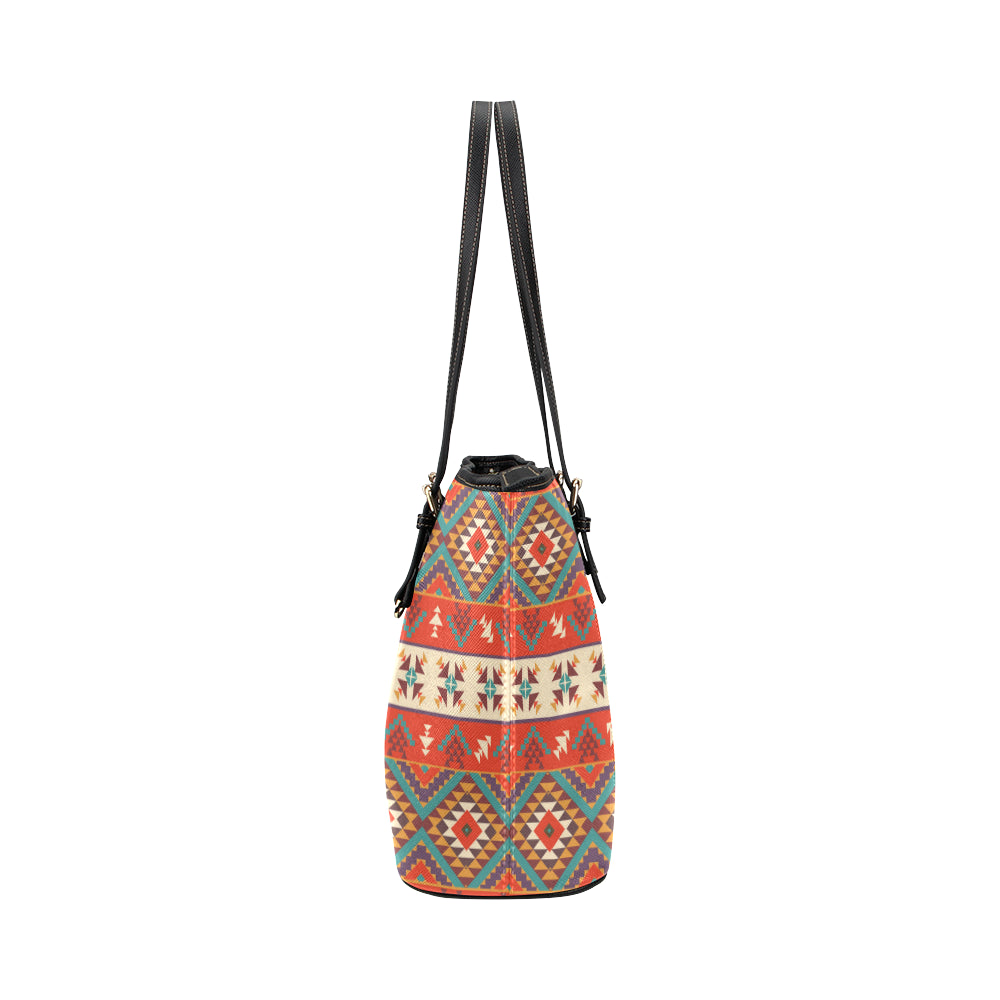 Aztec Red Print Pattern Leather Tote Bag