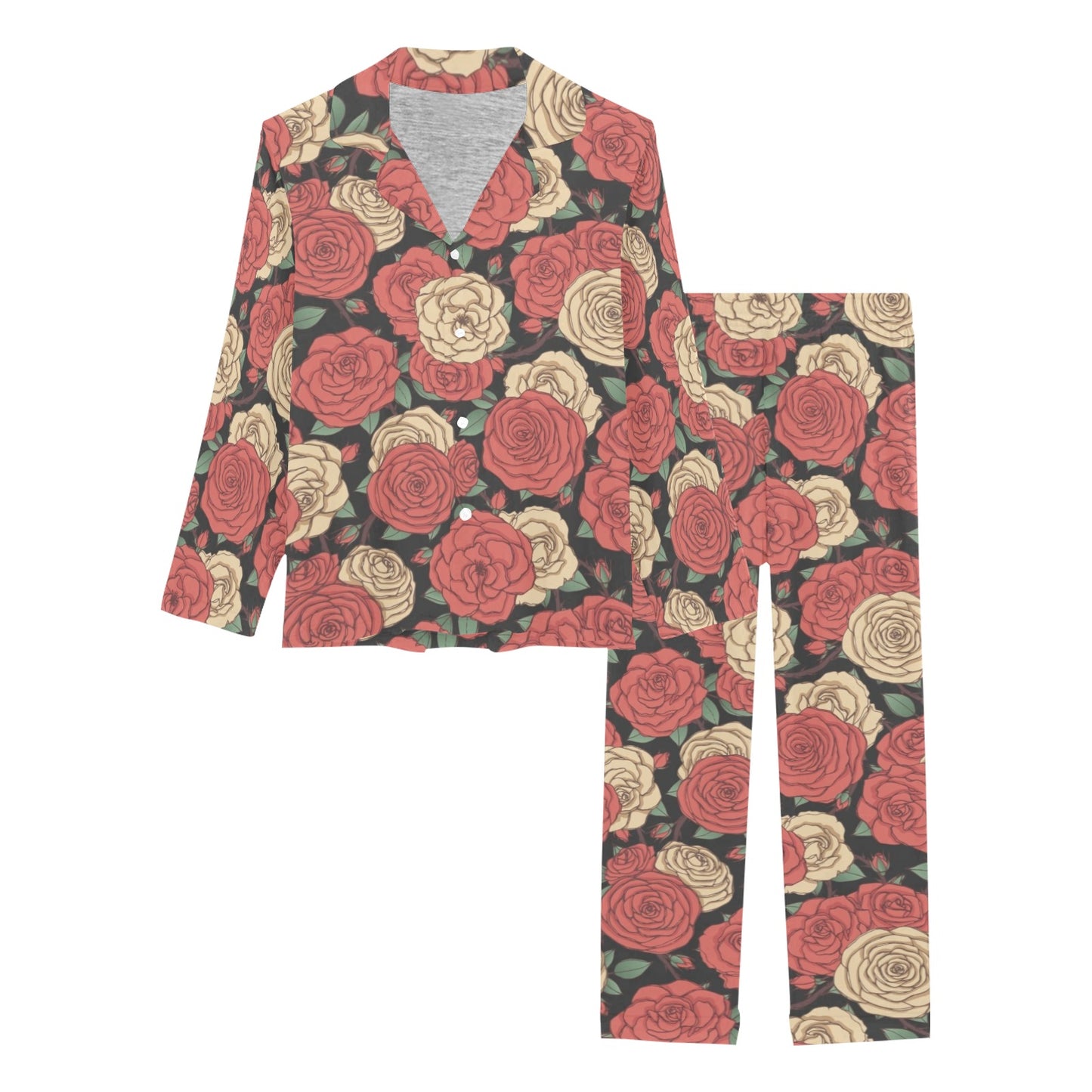 Camellia Pattern Print Design CM01 Women's Long Pajama Set