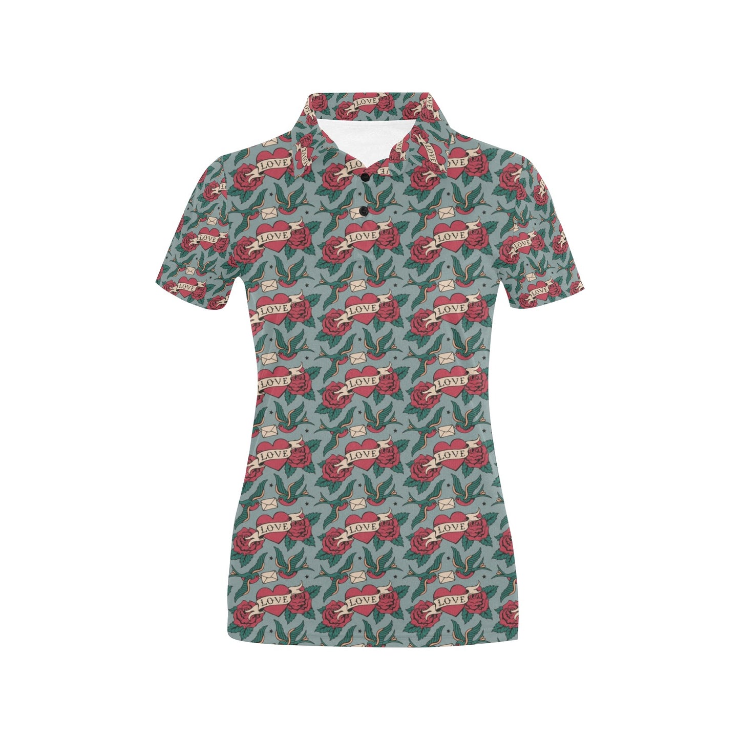 Tattoo Heart Print Design LKS301 Women's Polo Shirt