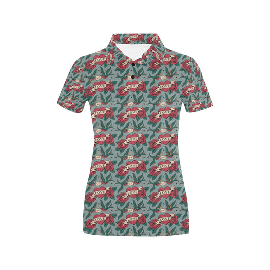 Tattoo Heart Print Design LKS301 Women's Polo Shirt