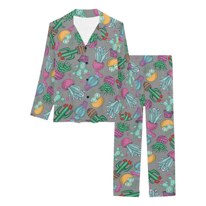 Cactus Colorful Print Pattern Women's Long Pajama Set