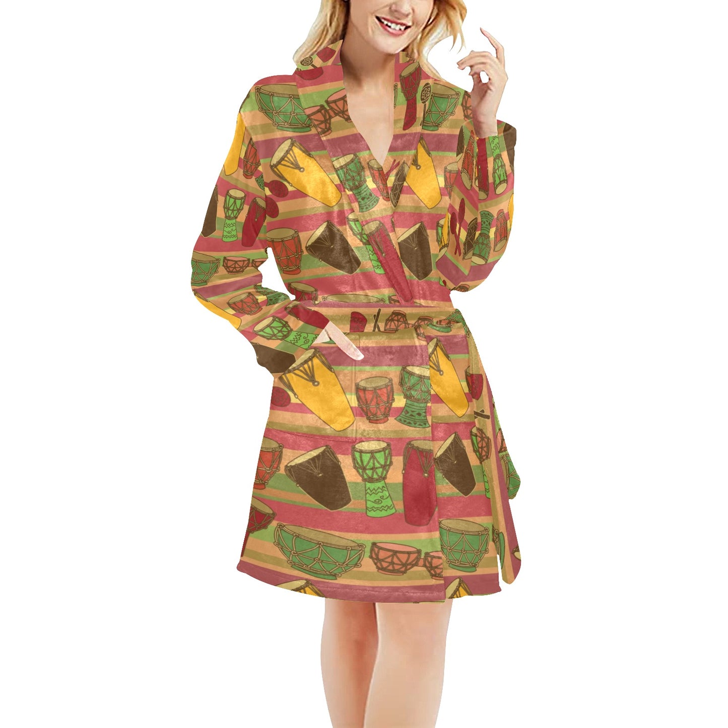 Percussion Pattern Print Design 01 Women's Fleece Robe