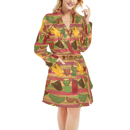 Percussion Pattern Print Design 01 Women's Fleece Robe