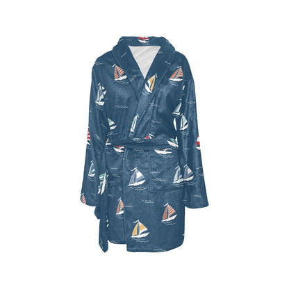 Sailing Ships Pattern Print Design A02 Women's Fleece Robe