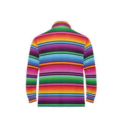 Mexican Blanket Colorful Print Pattern Long Sleeve Polo Shirt For Men's