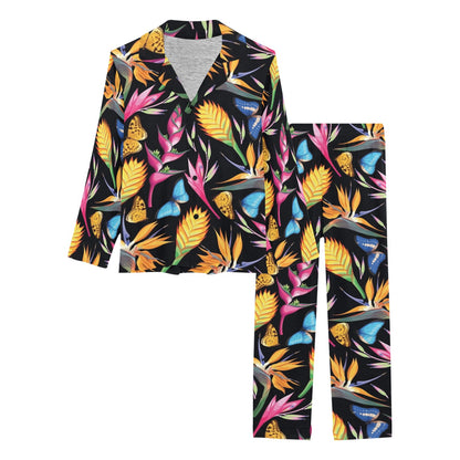 Tropical Flower Pattern Print Design TF016 Women's Long Pajama Set