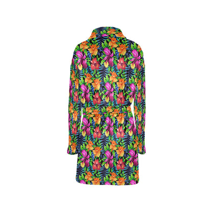 Tropical Folower Colorful Print Women's Fleece Robe