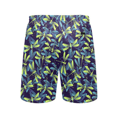 Dragonfly Lime Blue Print Pattern Men's Swim Trunks Beach Shorts