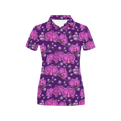 Orchid Purple Pattern Print Design OR02 Women's Polo Shirt