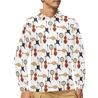 Banjo Print Design LKS403 Long Sleeve Polo Shirt For Men's