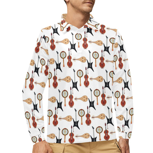 Banjo Print Design LKS403 Long Sleeve Polo Shirt For Men's