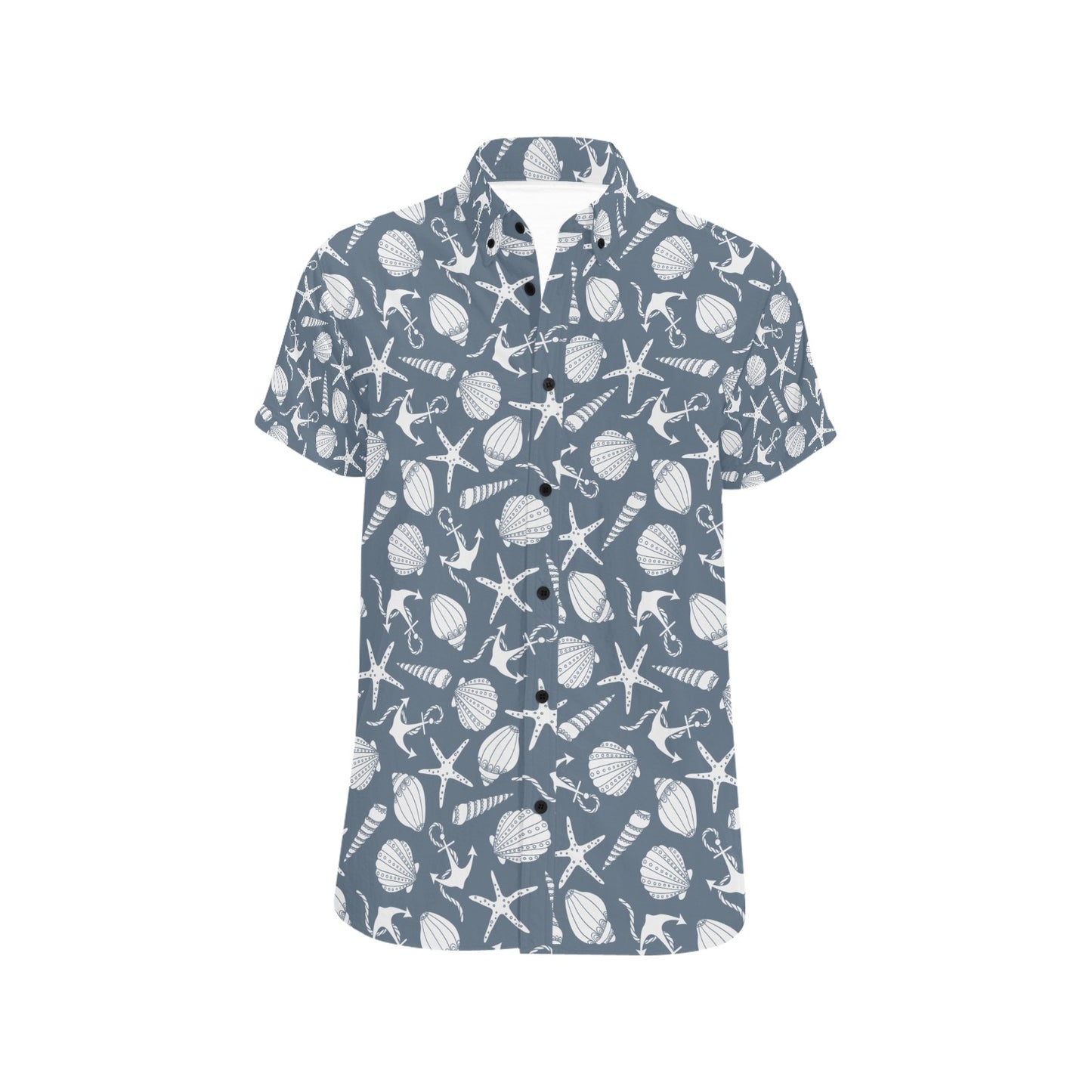 Seashell Print Design LKS306 Men Short Sleeve Button Up Shirt