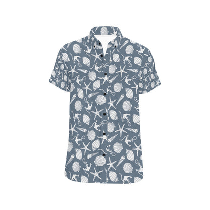 Seashell Print Design LKS306 Men Short Sleeve Button Up Shirt
