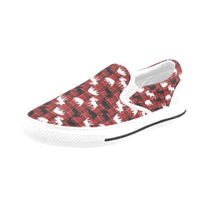 Moose Print Design LKS401 White Slip Ons Canvas Women's Shoes