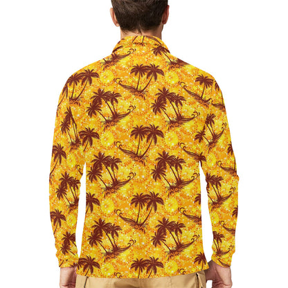 Palm Tree Pattern Print Design PT012 Long Sleeve Polo Shirt For Men's