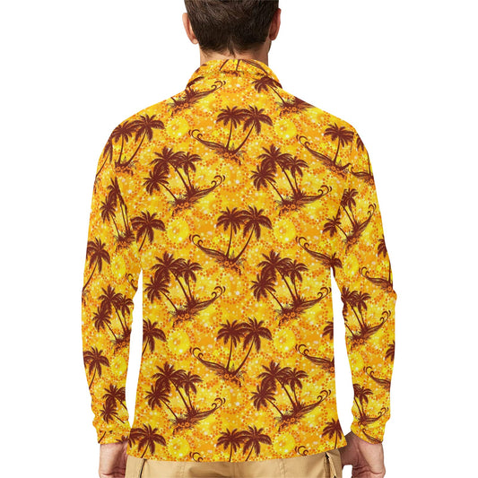 Palm Tree Pattern Print Design PT012 Long Sleeve Polo Shirt For Men's