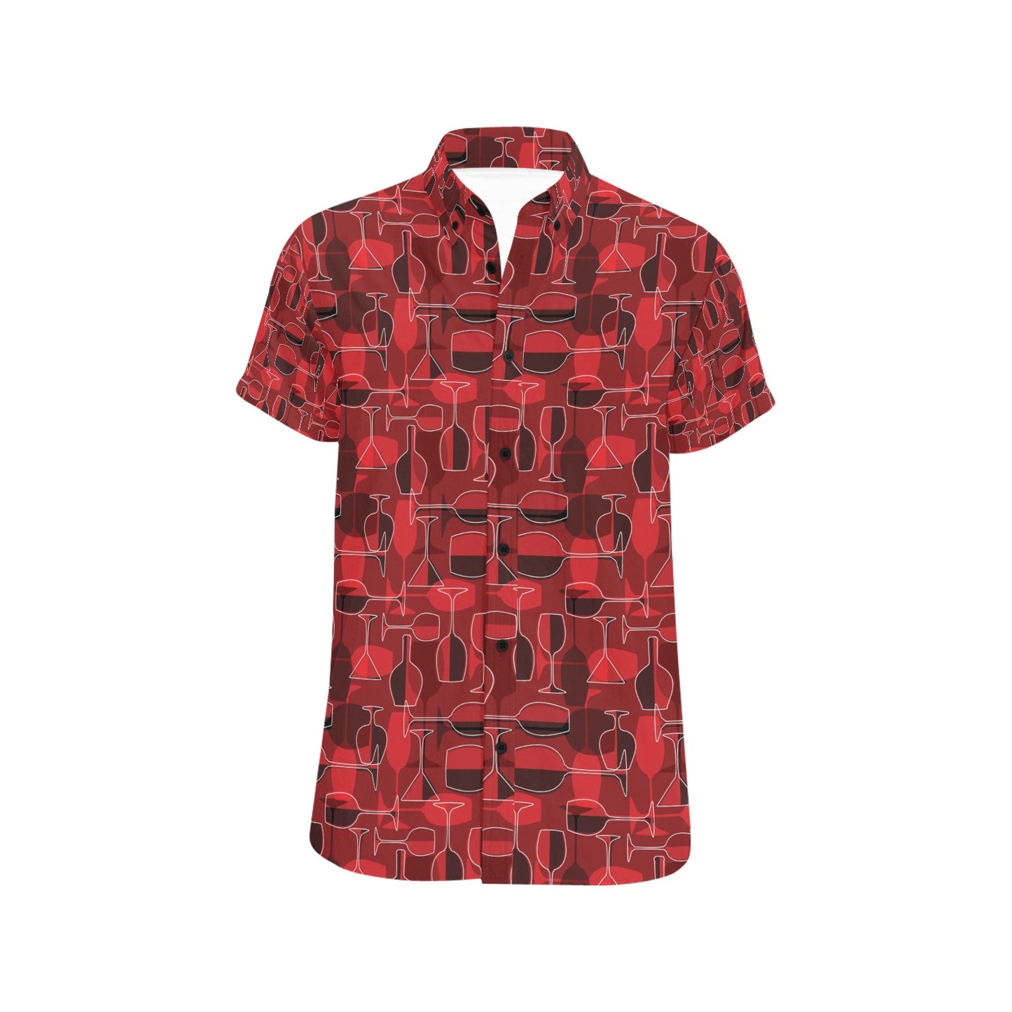 Wine Glass Print Design LKS301 Men Short Sleeve Button Up Shirt